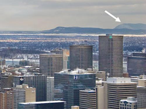 mont st bruno as seen from downtown montreal